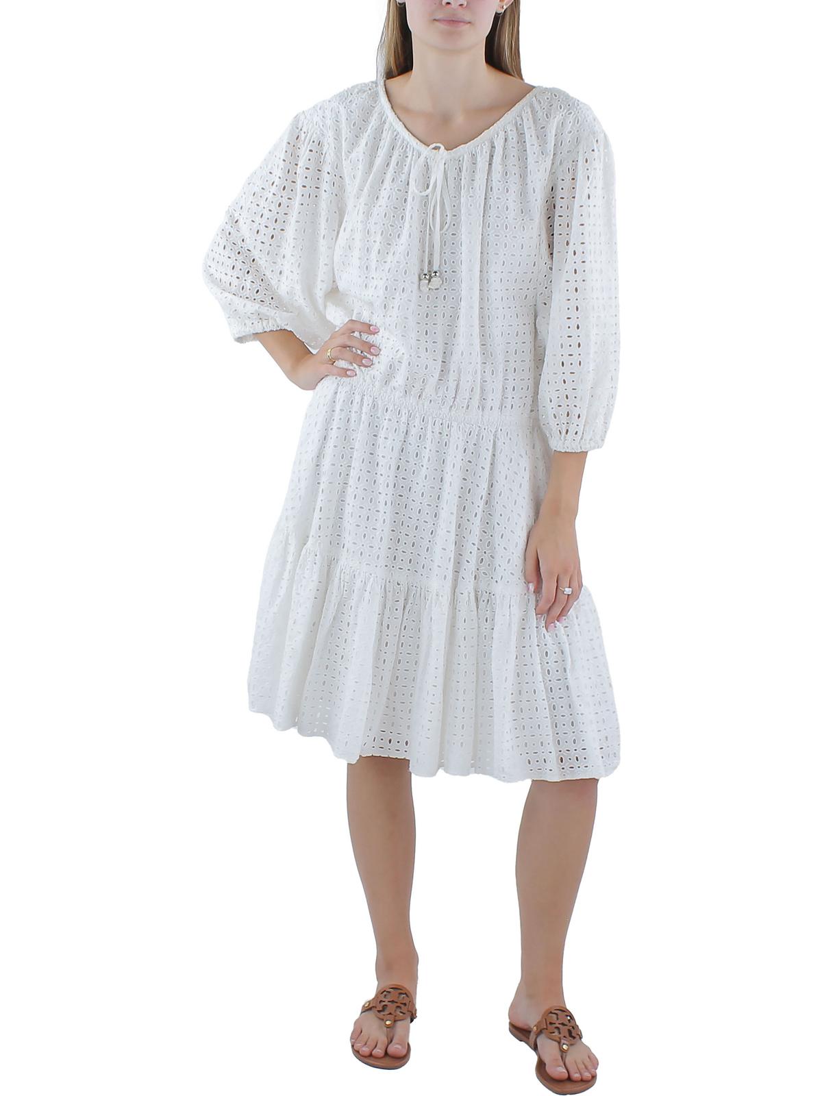 Damen bestickt Smocked Tunika Kleid