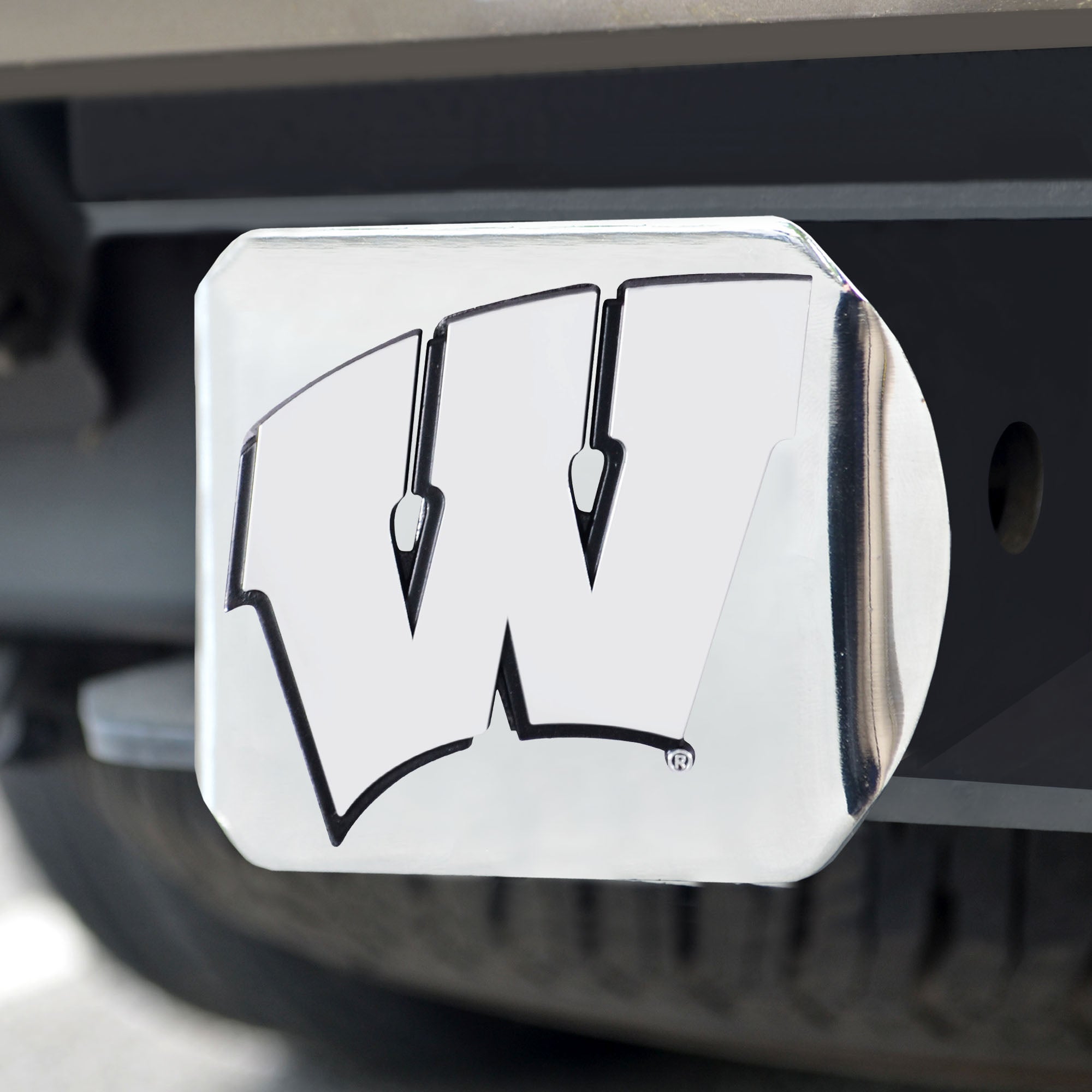 Fanmats Wisconsin Badgers Chrom Metall Hitch Cover mit Chrom Metall 3D Emblem