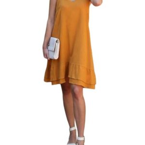 Rüschen meine Federn Kleid in Senf 7766685122620