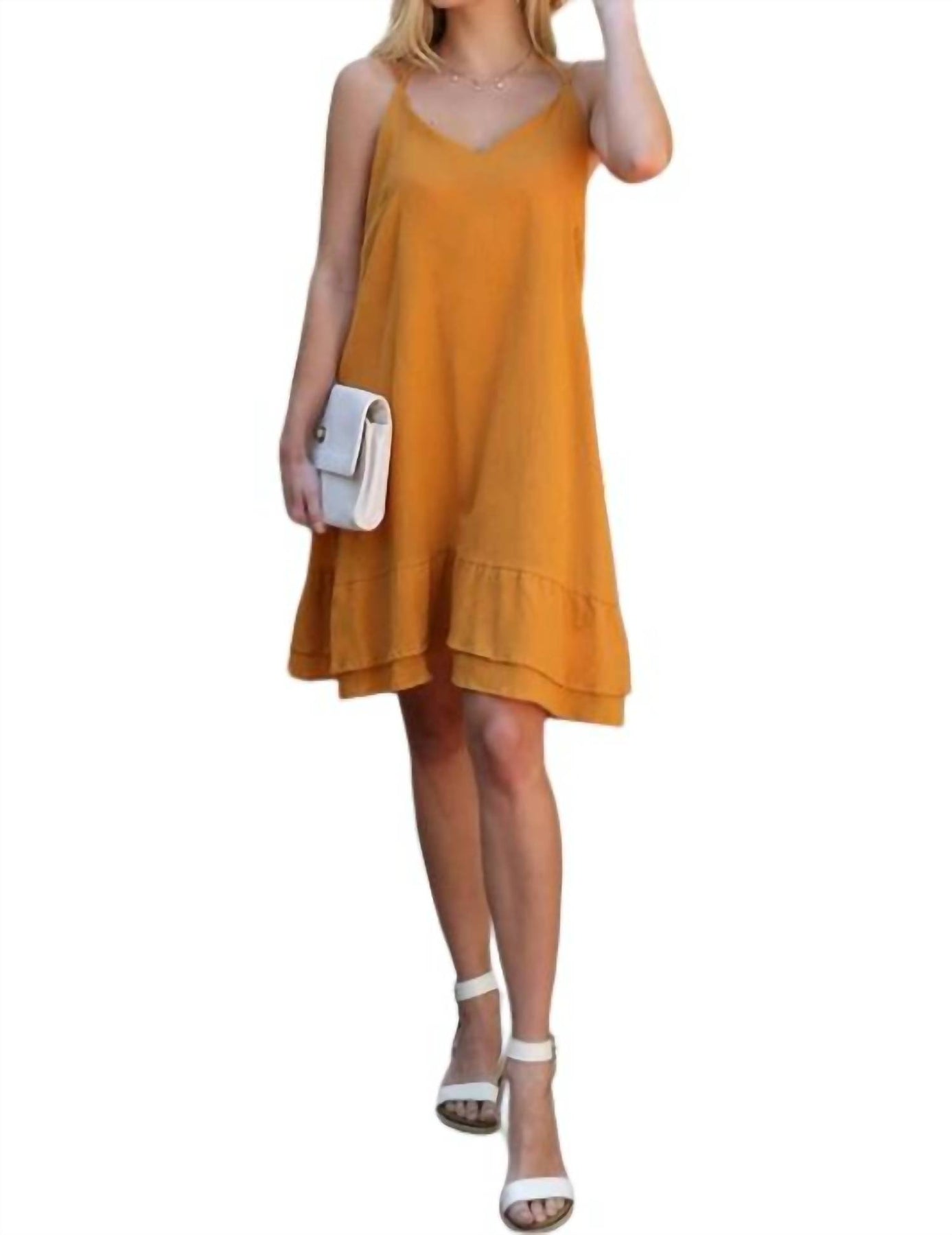 Rüschen meine Federn Kleid in Senf