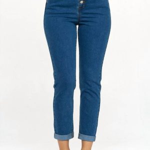 Paperbag Smocked Taille Knopfflieg Jeans in Denim 7766685057084