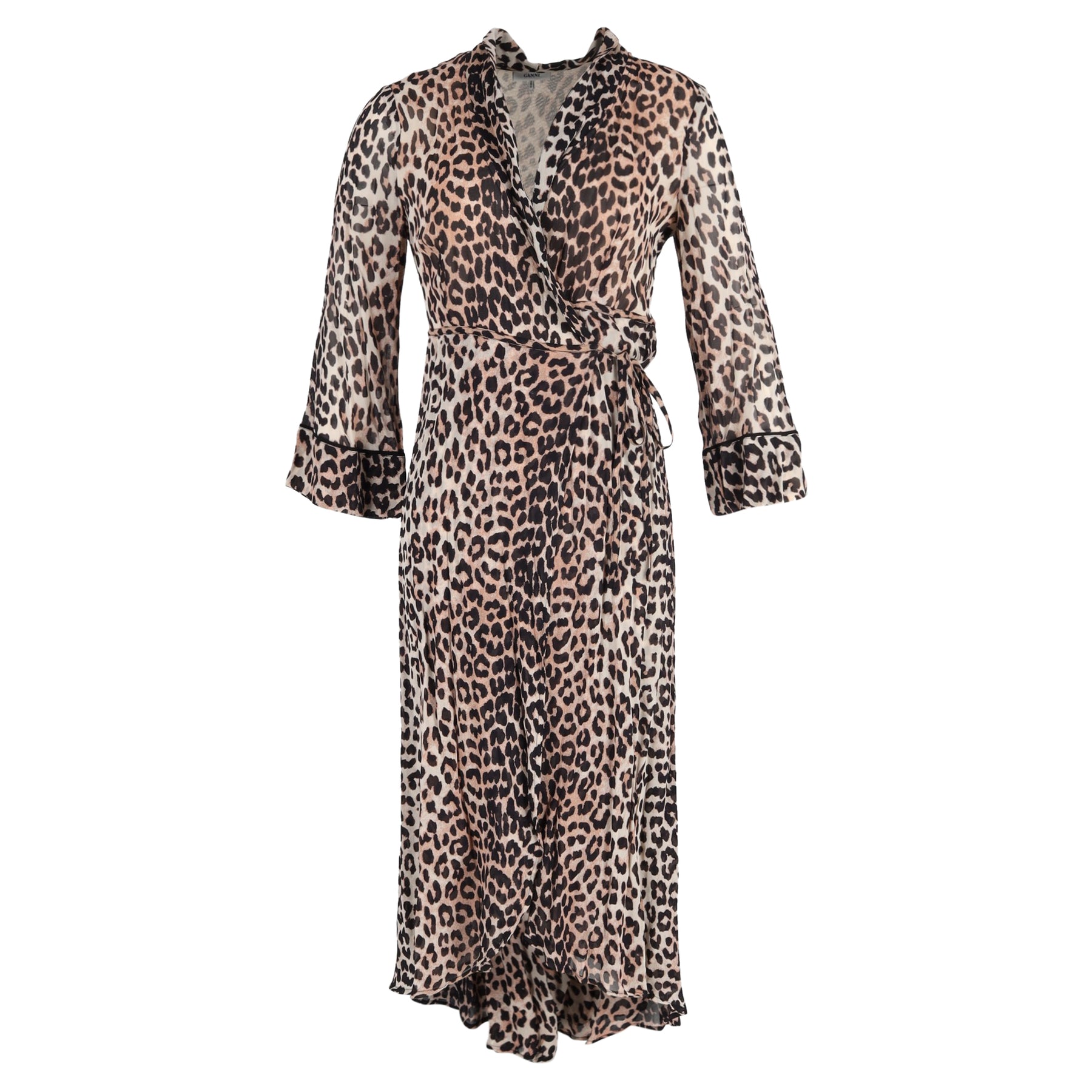 Ganni Kleid mit Leoparden-Muster und Maxi-Muster aus brauner Baumwolle