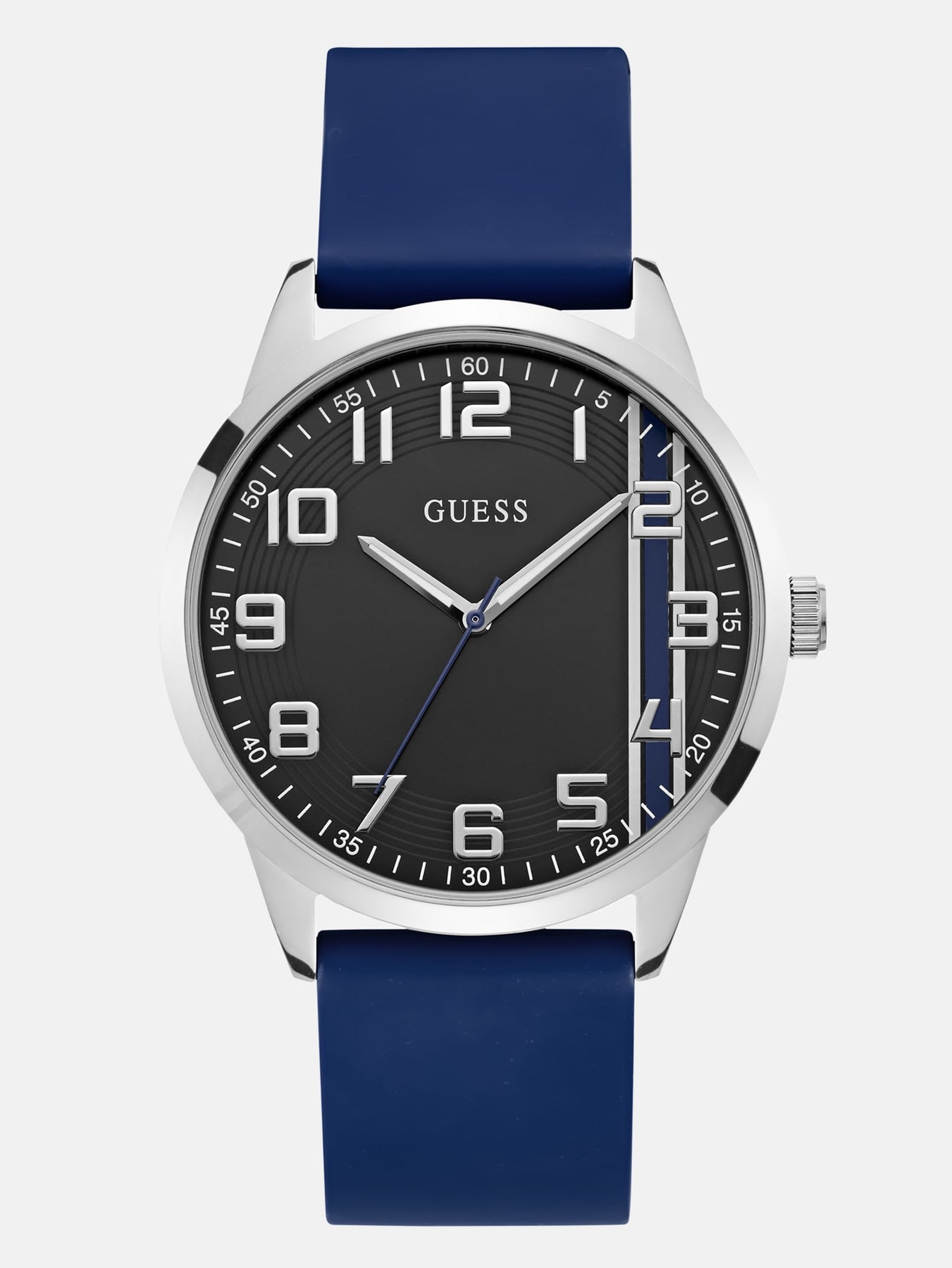 Silberfarbene analoge Uhr