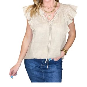 Gaze Schlüsselloch Ausschnitt Bluse in taupe 7766687088700