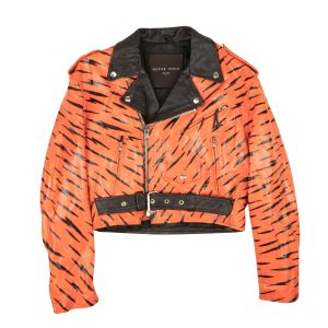 Patrick Church Tiger Hand Painted Lederjacke – orange