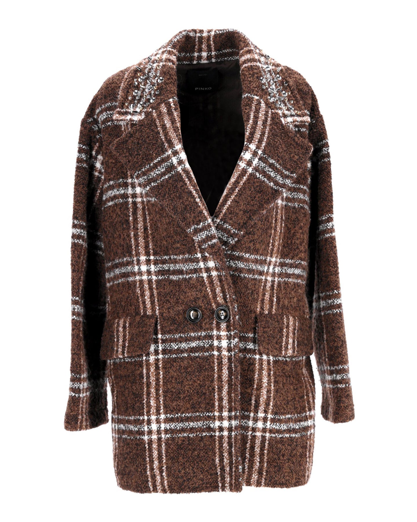 Pinko Zweireihiger Karo-Mantel aus braunem Polyester