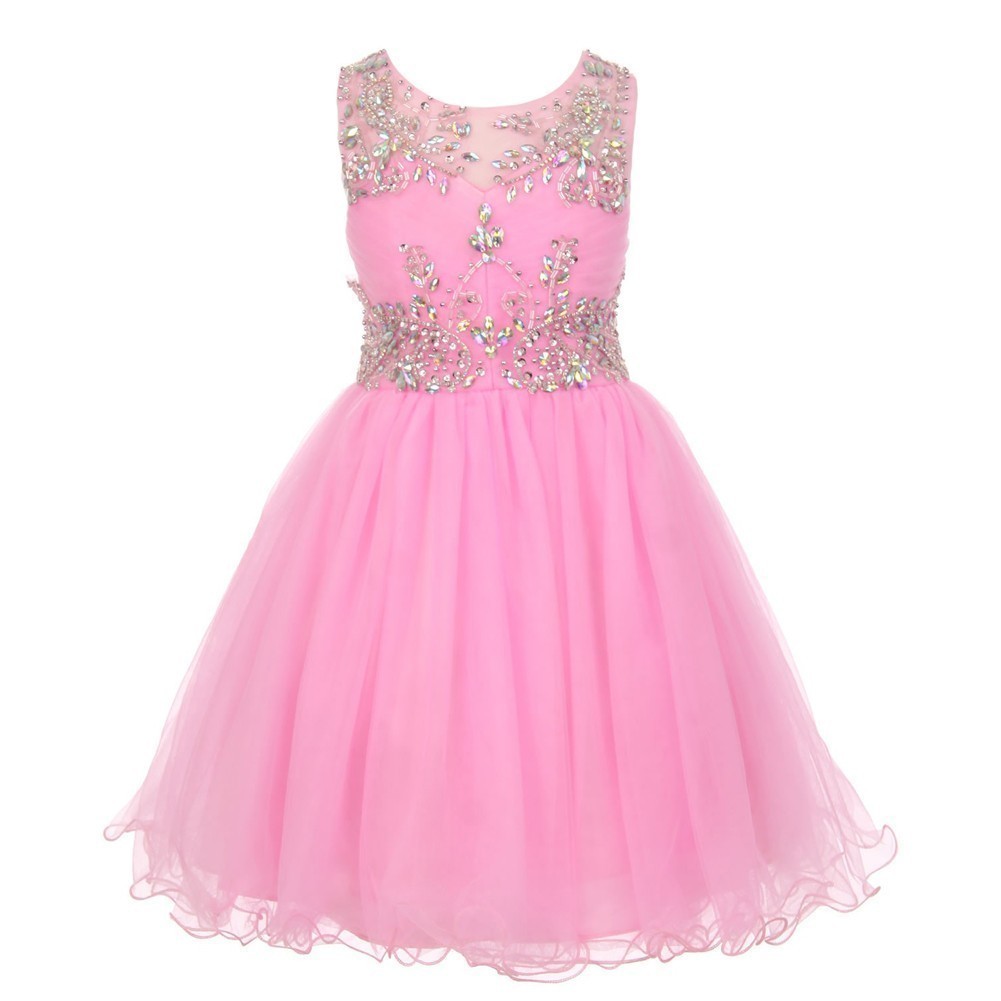 Große Mädchen rosa Tüll AB Stein verdrahtet Blumenmädchen Kleid 8-16