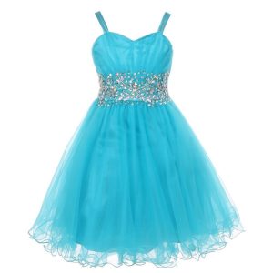 kleine Mädchen Jade Stein verkrustet plissiert Tüll Partykleid 2-6