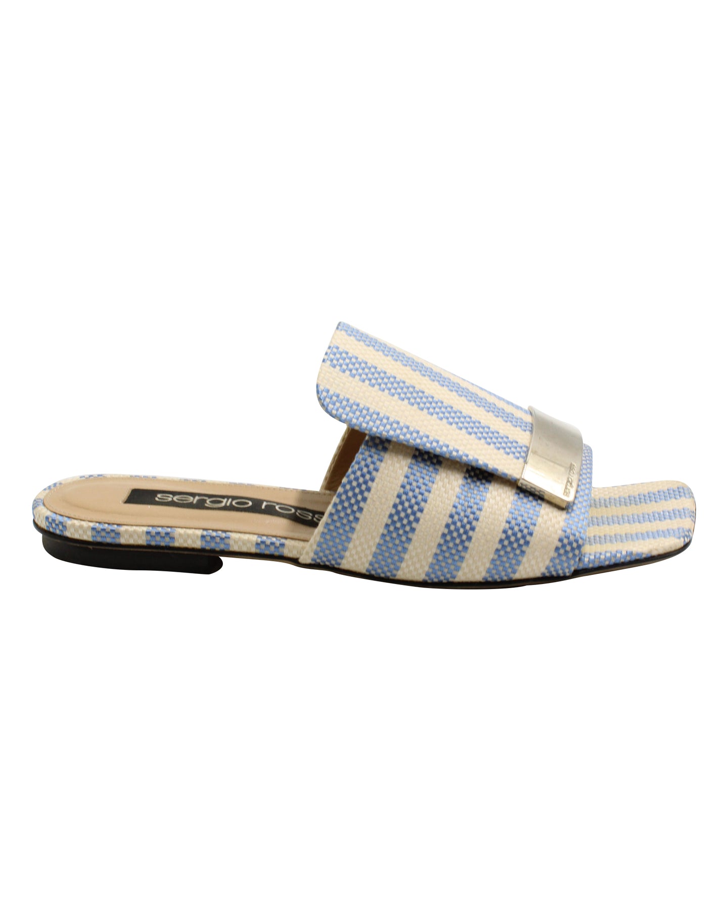 Sergio Rossi gestreifte flache Dias in blauem Canvas