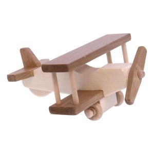 Spielzeugflugzeug aus Holz mit drehendem Propeller, kindersichere Oberfläche