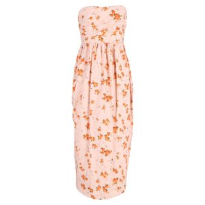 LoveShackFancy Strapless Blumenkleid in orange Baumwolle