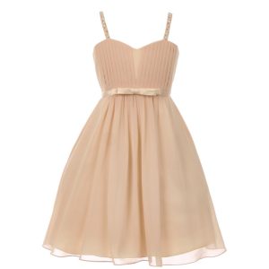 große Mädchen Champagner Pailletten Perle Chiffon Blumenmädchen Kleid 8-16