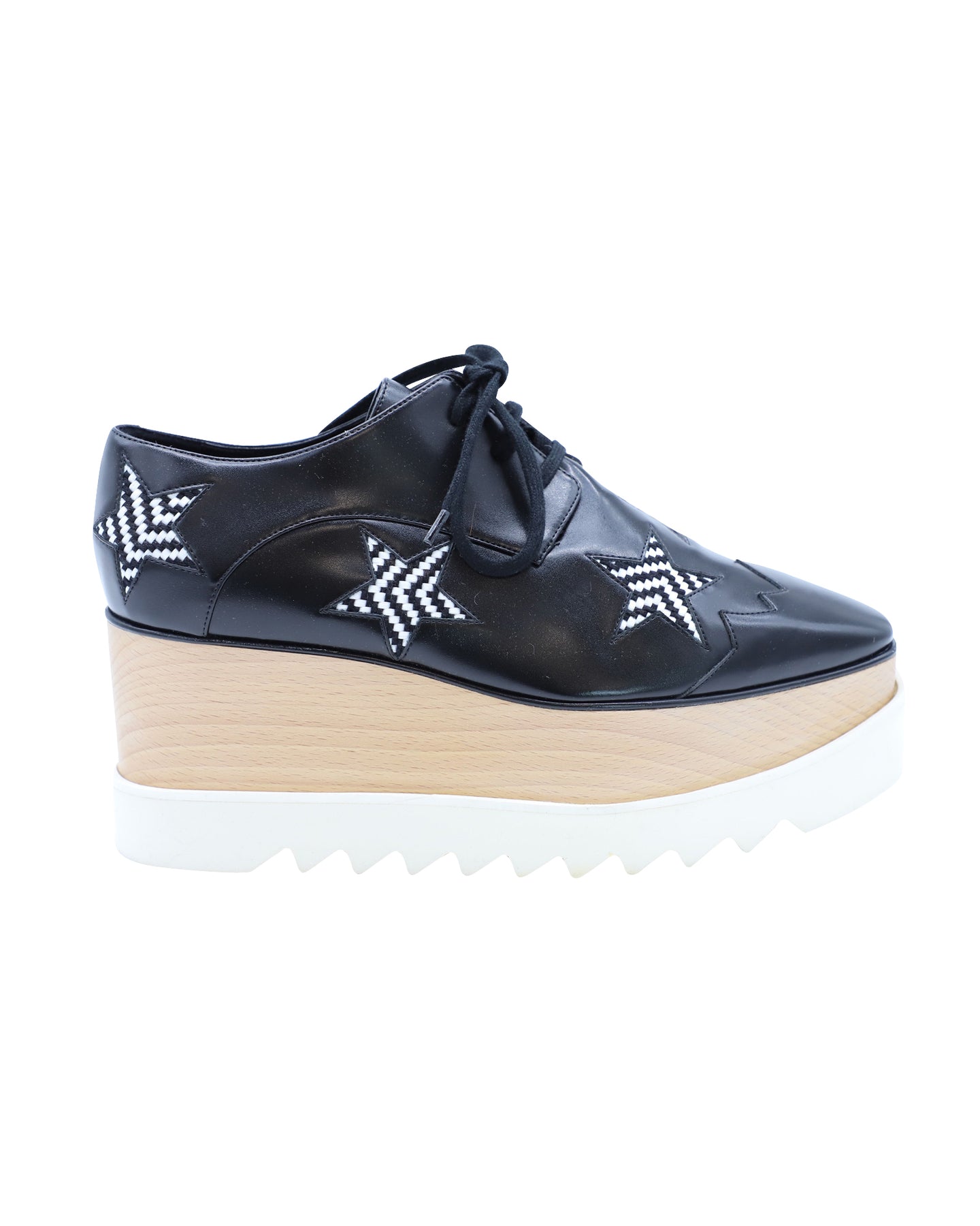 Stella McCartney Elyse Star Platform Lace Up Derby in schwarzes Leder 7766689906748