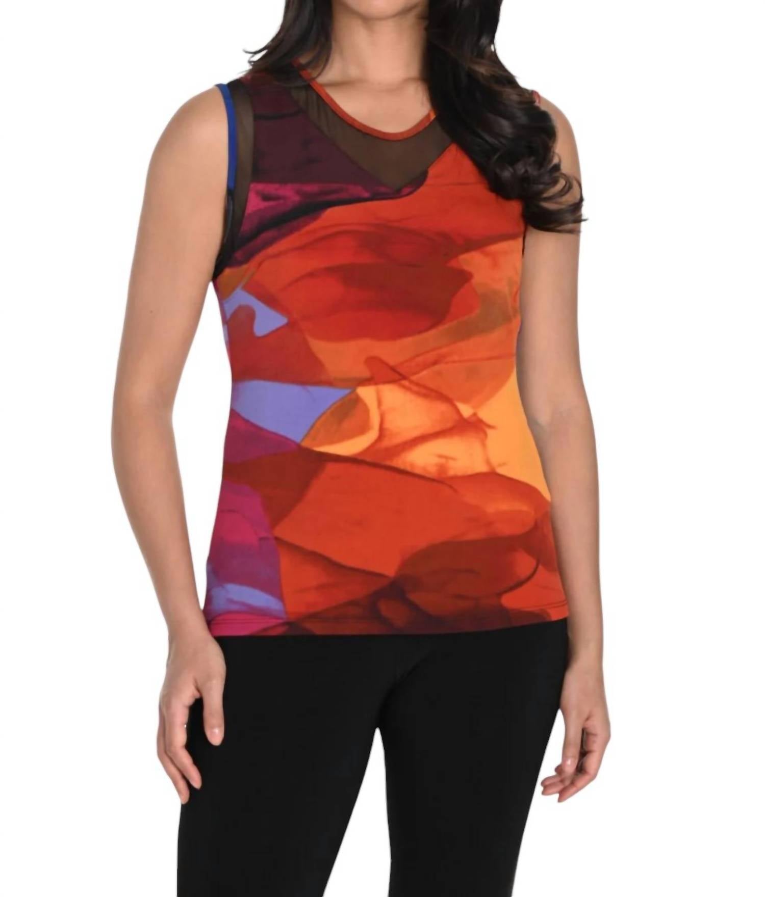 Drucken Ärmelloses Top Top in Royal/Orange