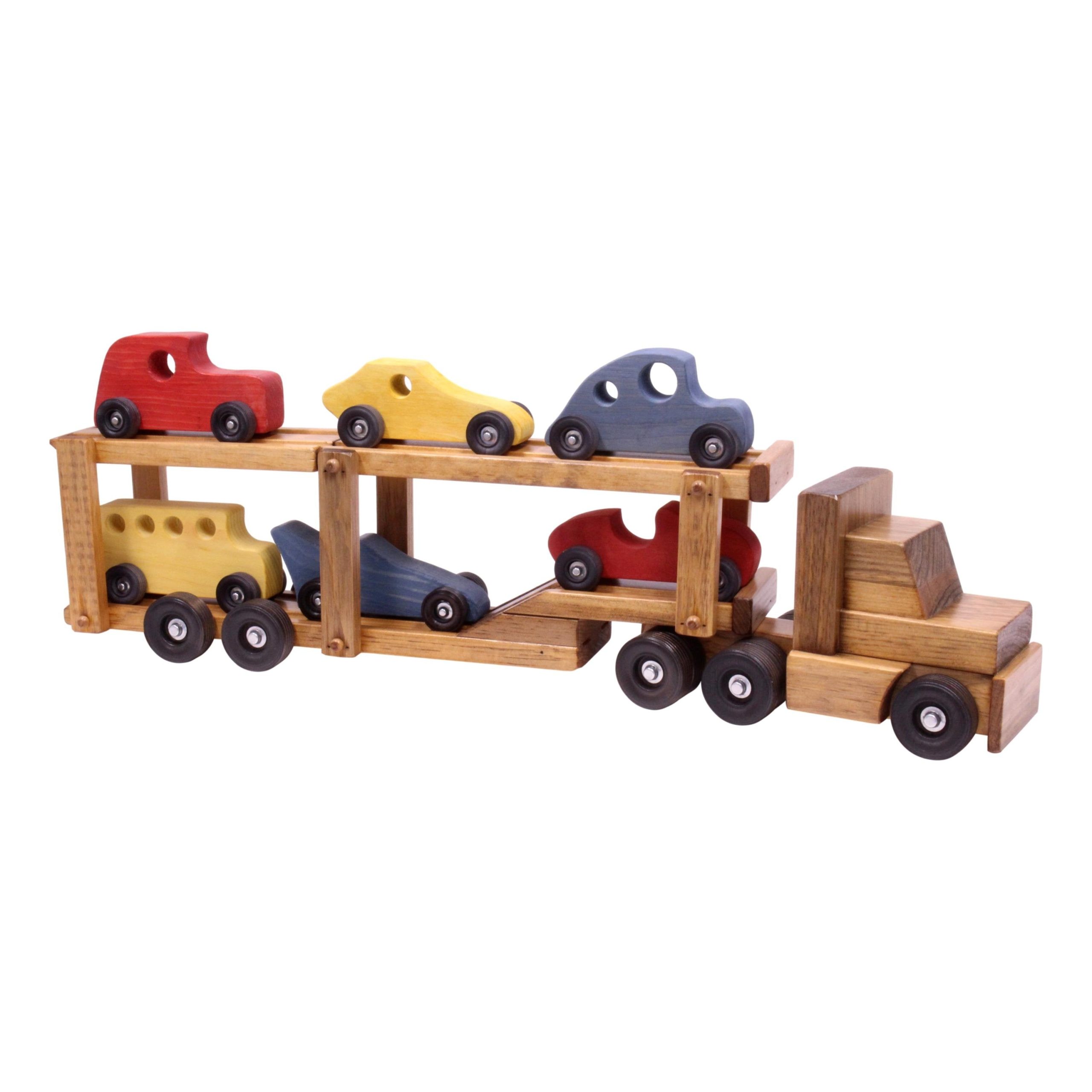 Holz Car-Carrier Semi Truck und Anhänger Spielzeug Set mit 6 Autos