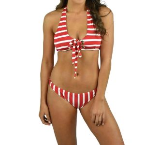 Stripe Grommet Santorini Bikinioberteil in Rot/Elfenbein