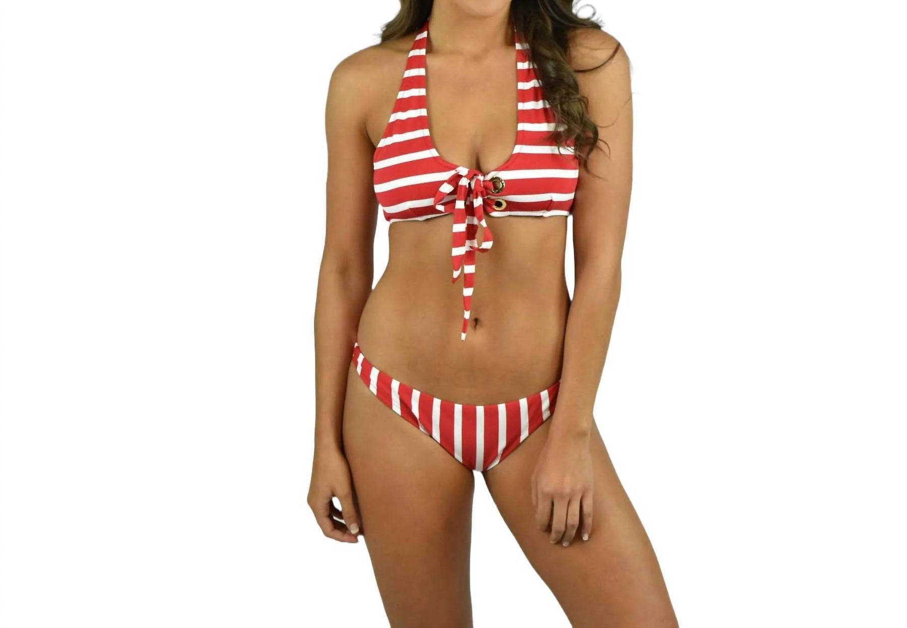 Stripe Grommet Santorini Bikinioberteil in Rot/Elfenbein