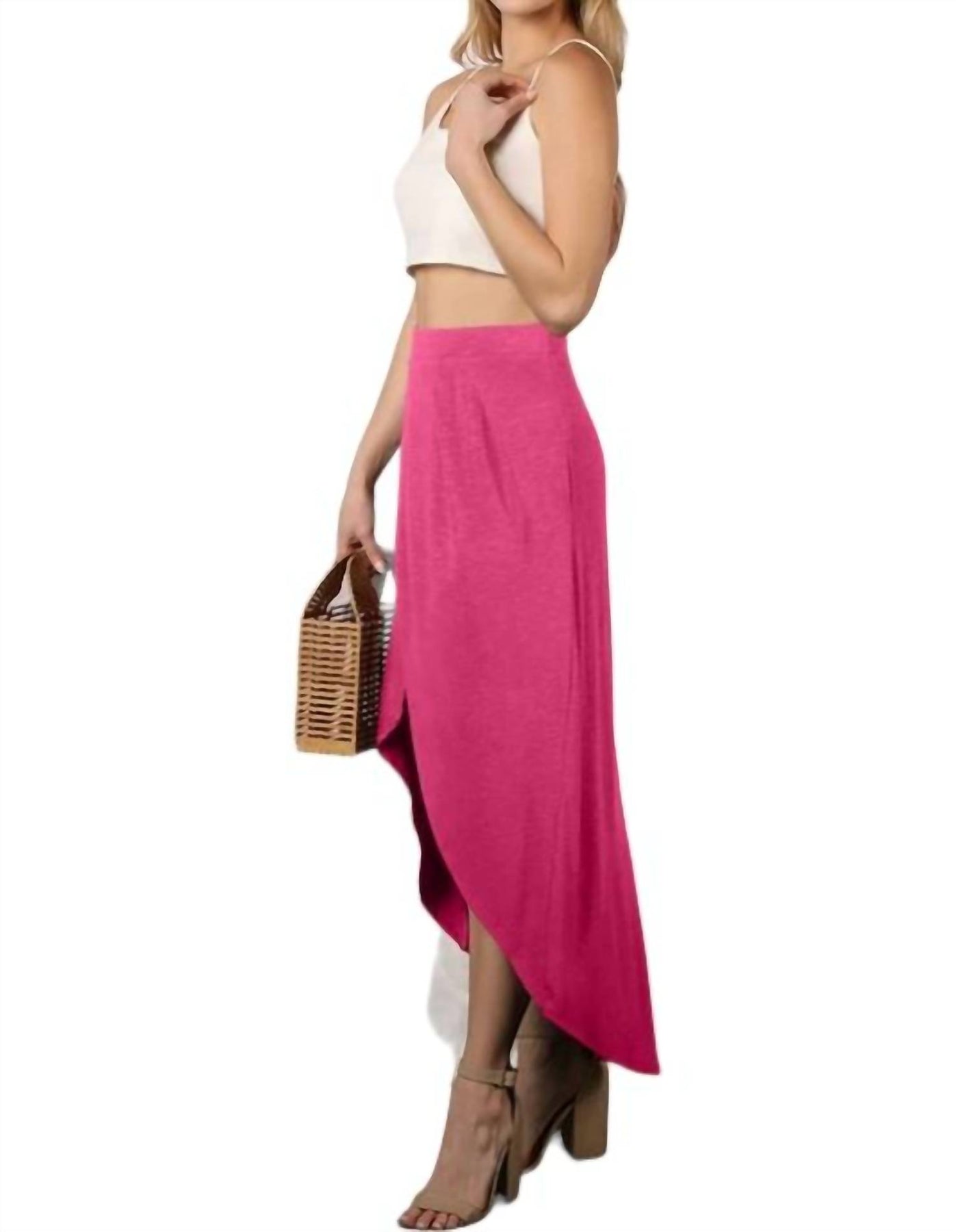 Hi-Low Maxirock mit offener Vorderseite in Fuchsia