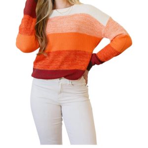 Cozy Sunset Color Block Pullover in orange multi 7766651011132
