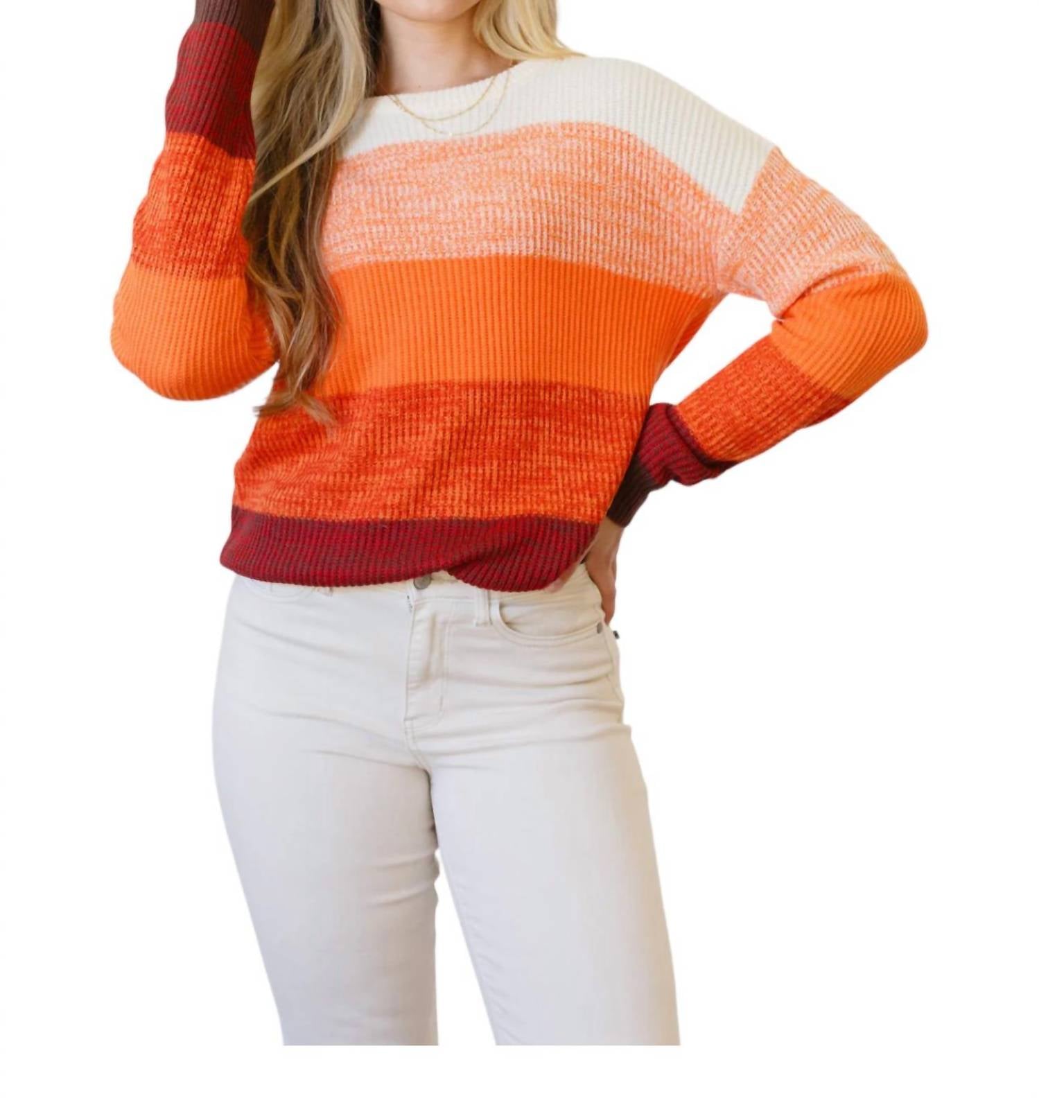 Gemütliche Sonnenuntergang Farbe Block Pullover in Orange Mehrfarbig