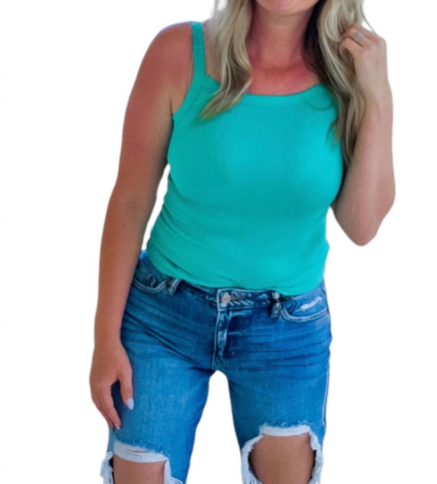 Solides Mini geripptes Top Top in Aqua
