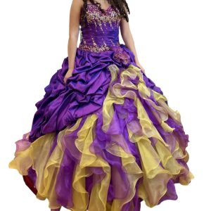 Quinceañera Off Schulter Rüschen Kleid in lila/gold 7766651764796