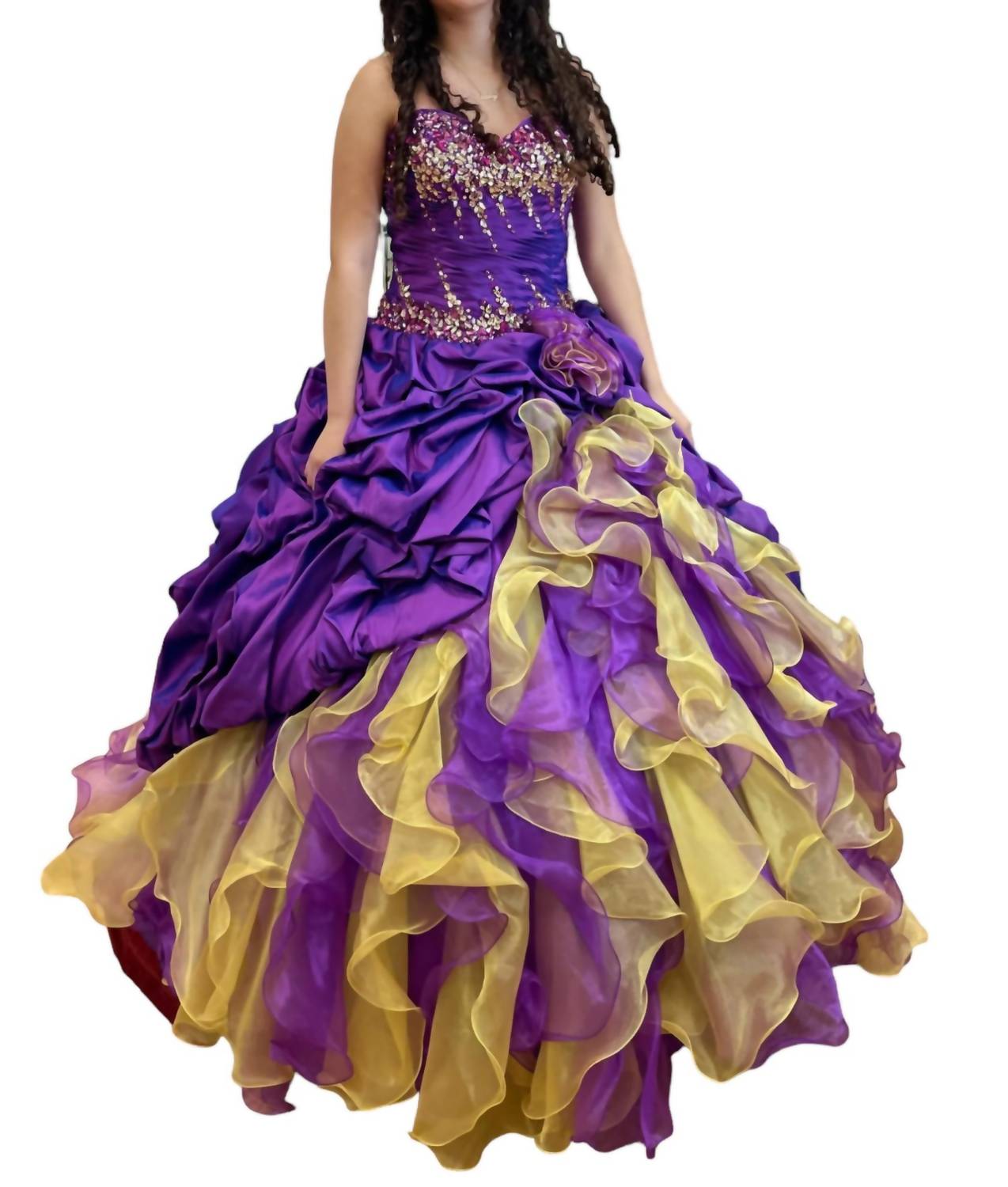 Quinceañera Schulterfreies Rüschenkleid in Lila/Gold