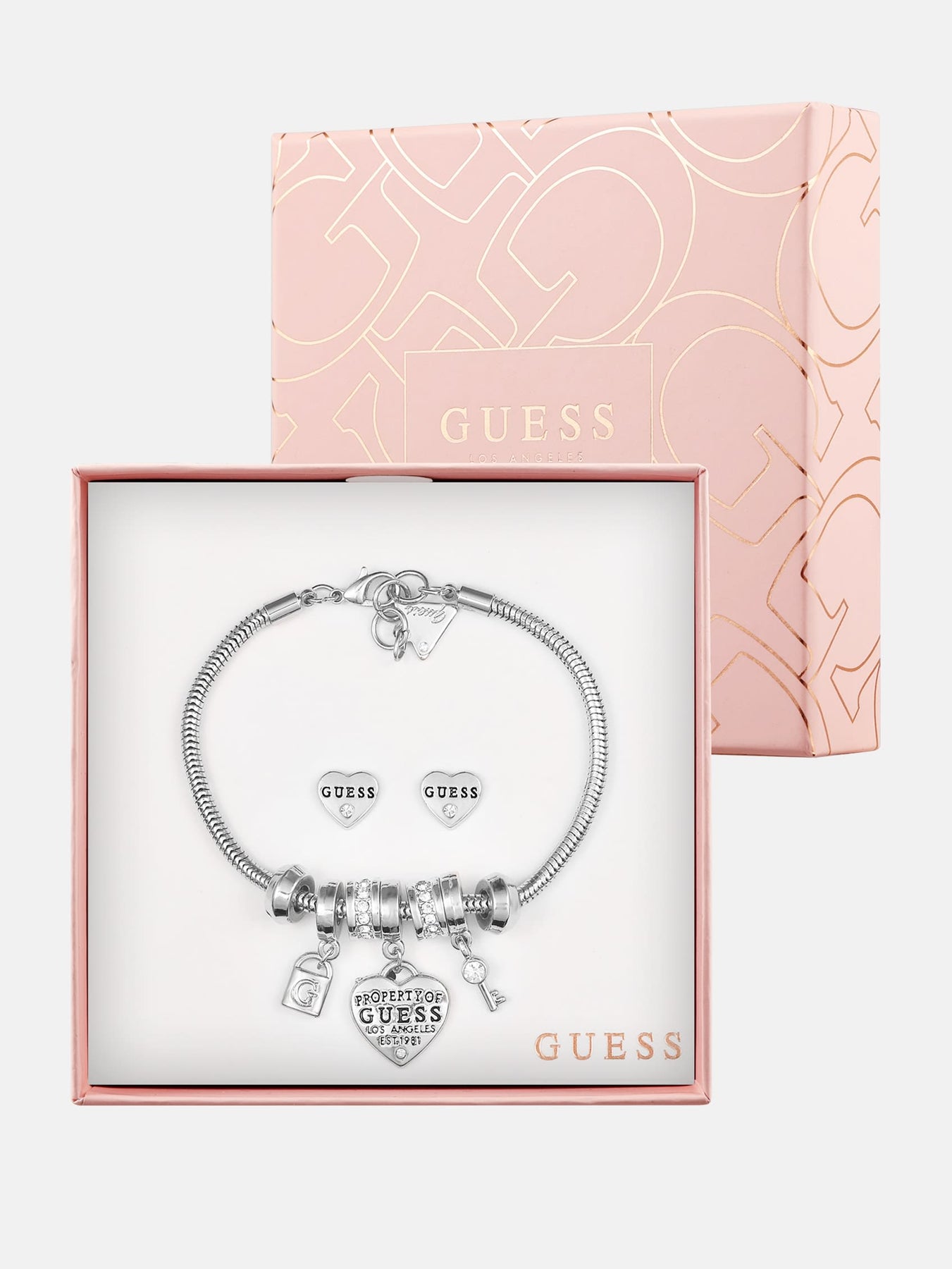 Silber-Ton Charm Armband und Herz Ohrringe Box Set