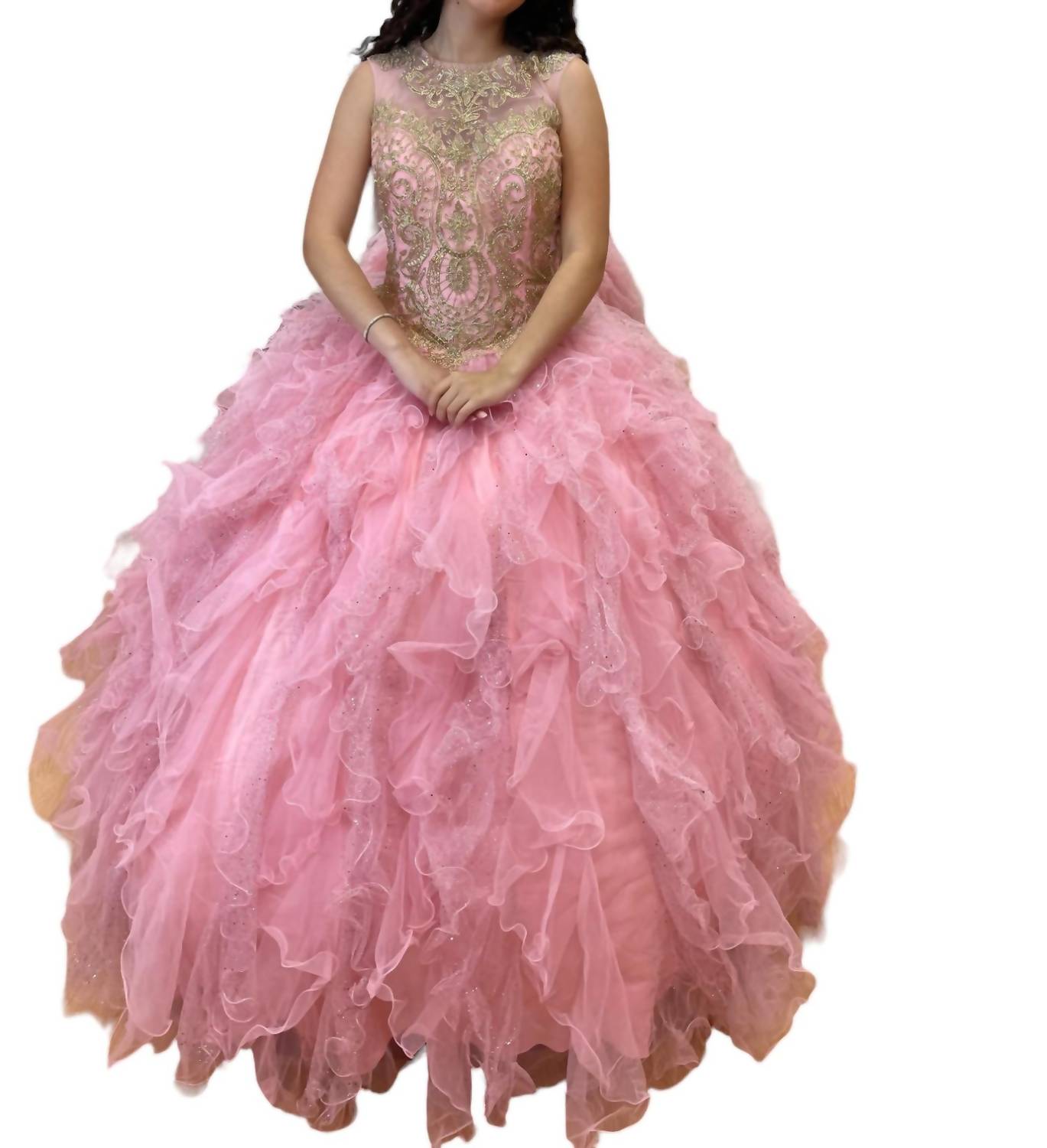 Ärmelloses Quinceañera Kleid in Rosa/Gold