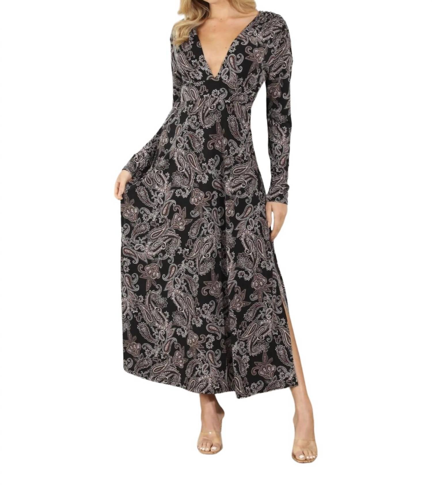 Lange Ärmel tief V Maxi Kleid in Delano