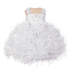 RainKids kleine Mädchen weiß Perlen Kaskade Rüschen Organza Pingant Kleid 2-6