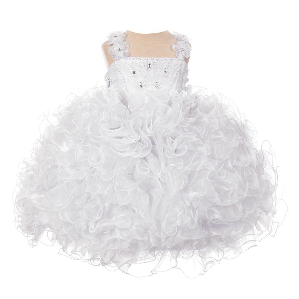 RainKids Kleine Mädchen Weiß Perlen Kaskade Rüschen Organza Festzug Kleid 2-6