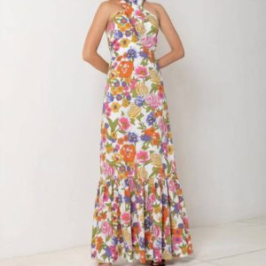 Crossover Halter Maxikleid im Frühling mit Blumenmuster