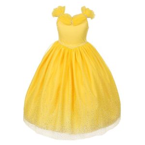 kleine Mädchen gelbe Strasssteine funkeln Tüll Tiara Prinzessin Kleid 2-6