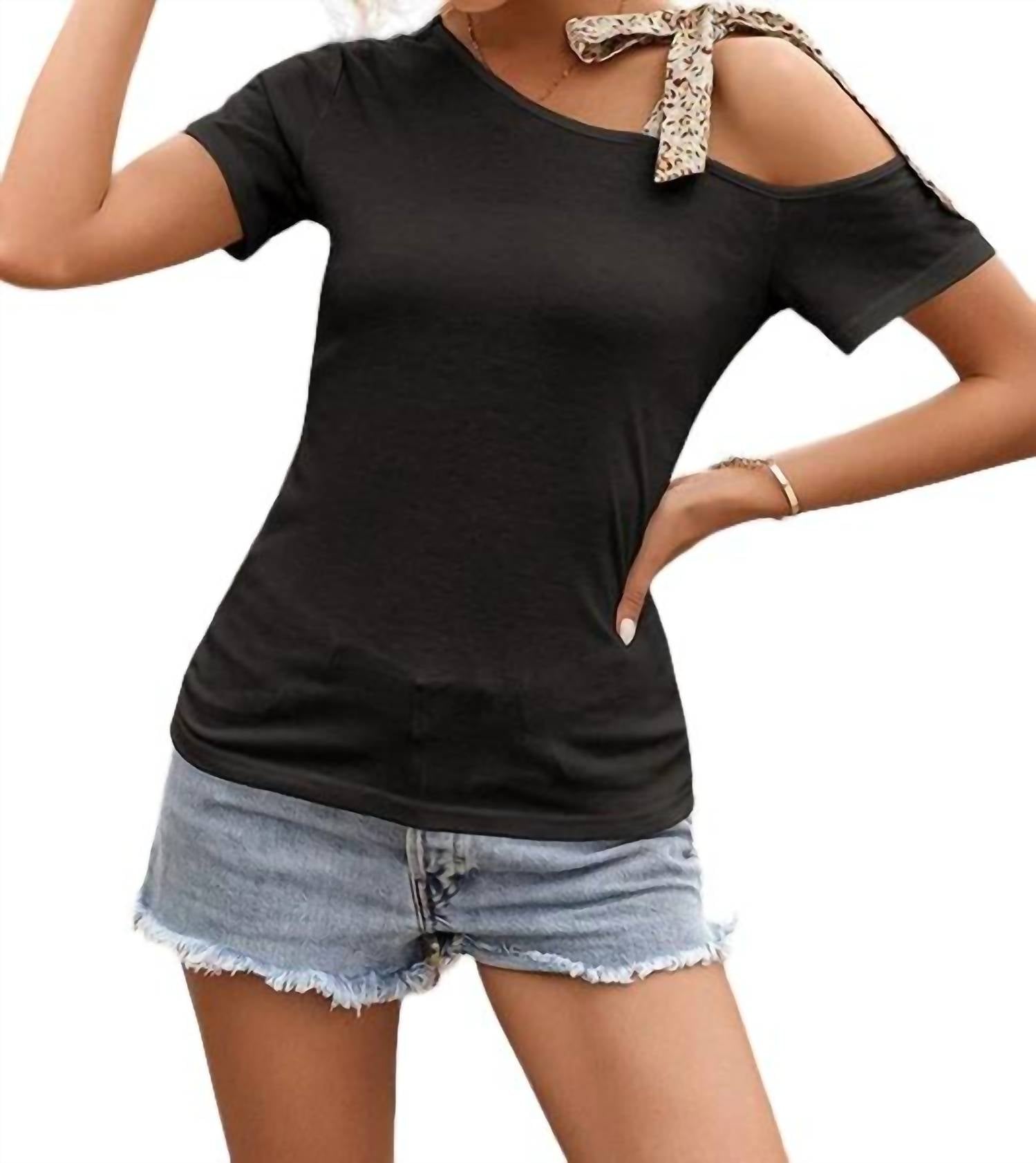 Schulterfreies Leopard Strap Top in Schwarz