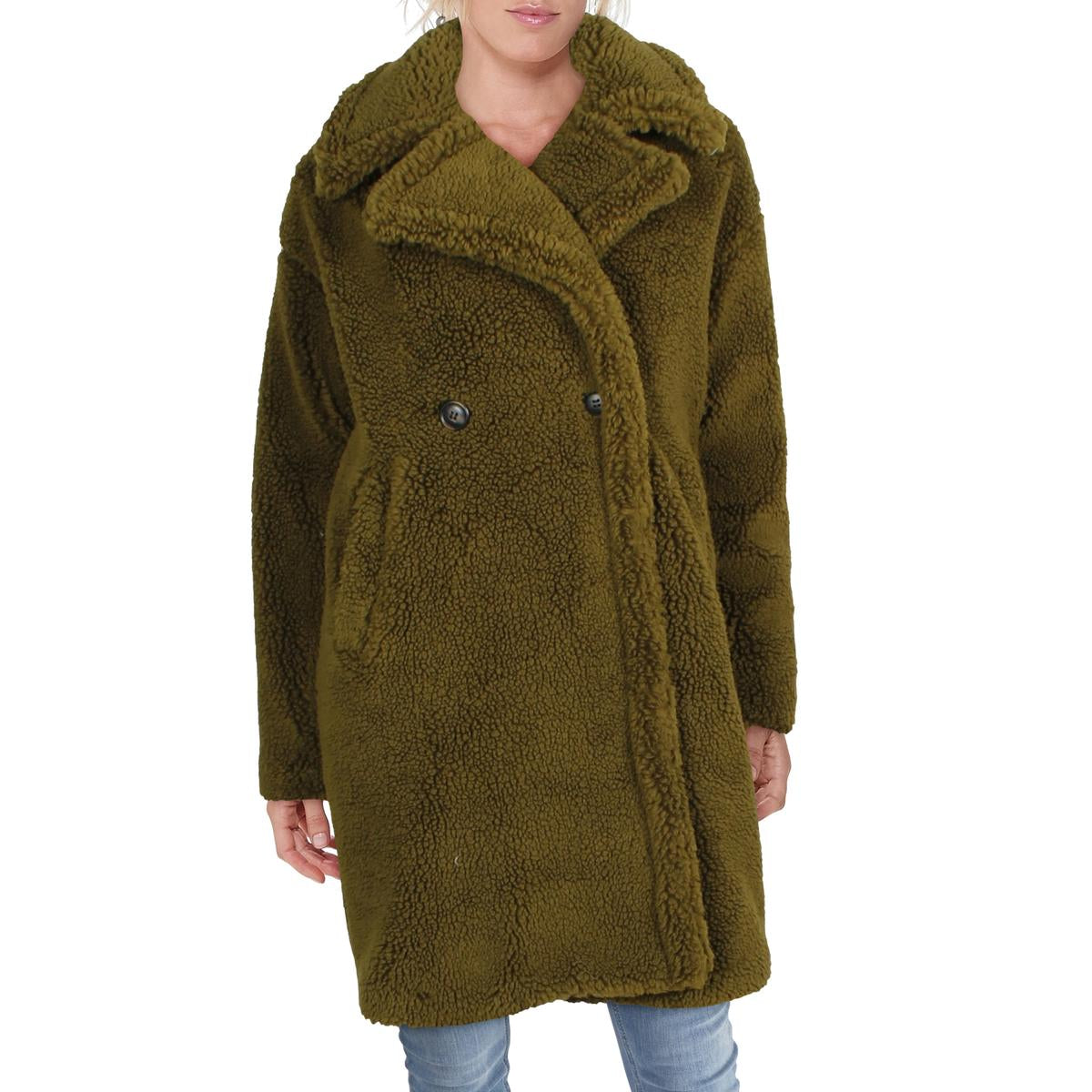 Kunstpelz Mid-Length Teddy Jacke mit Notch Revers