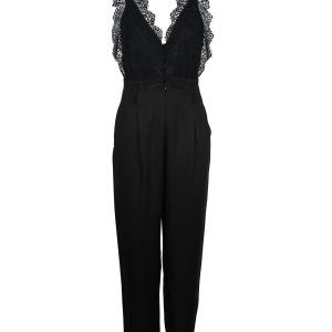 Sandro florale Spitze und Gabardin Overall in schwarzer Lyocell 7766681354300