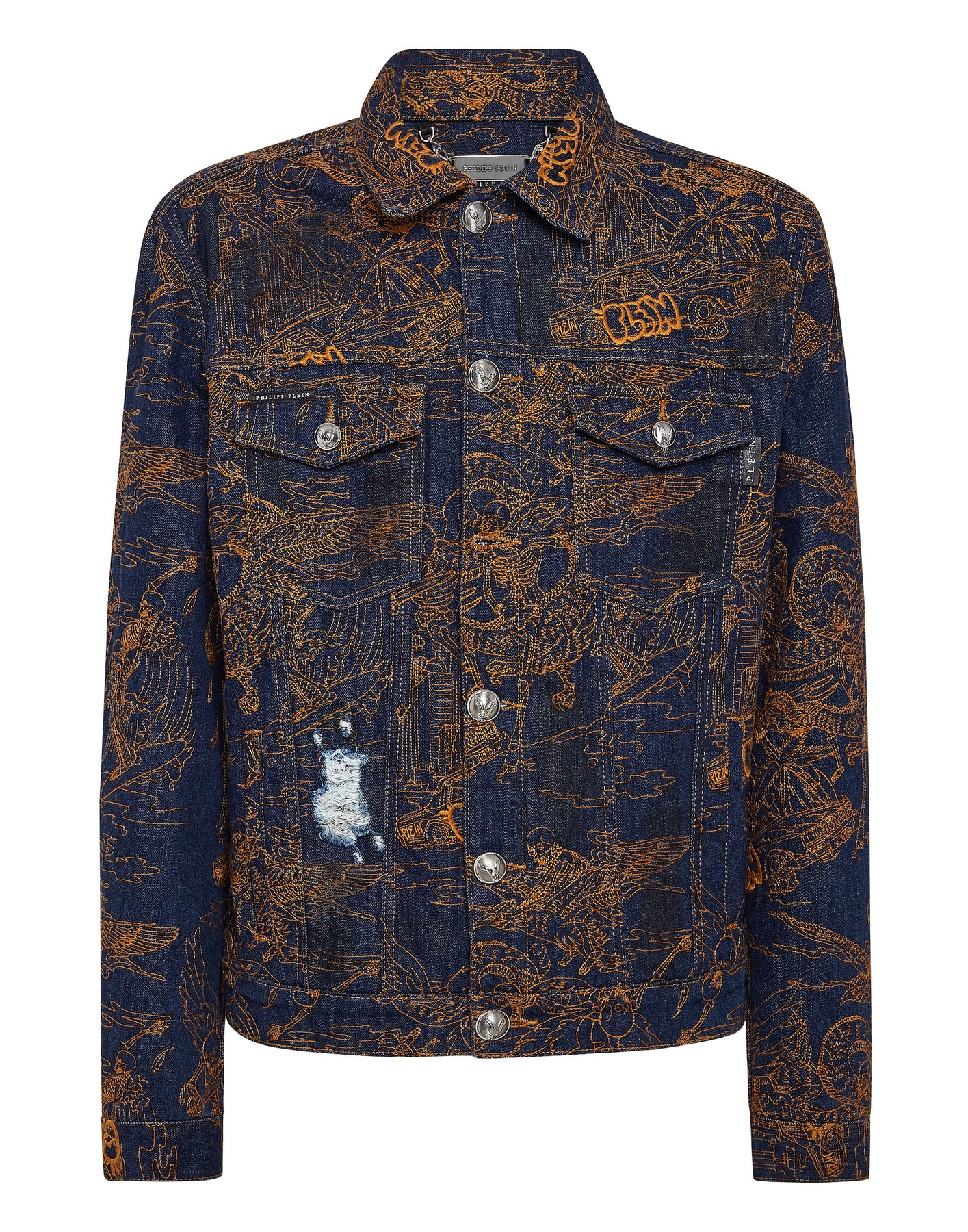 Denim Jacke Skelett Tattoo