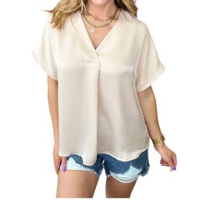 Pleat Front V-Ausschnitt Top in taupe 7766656876604