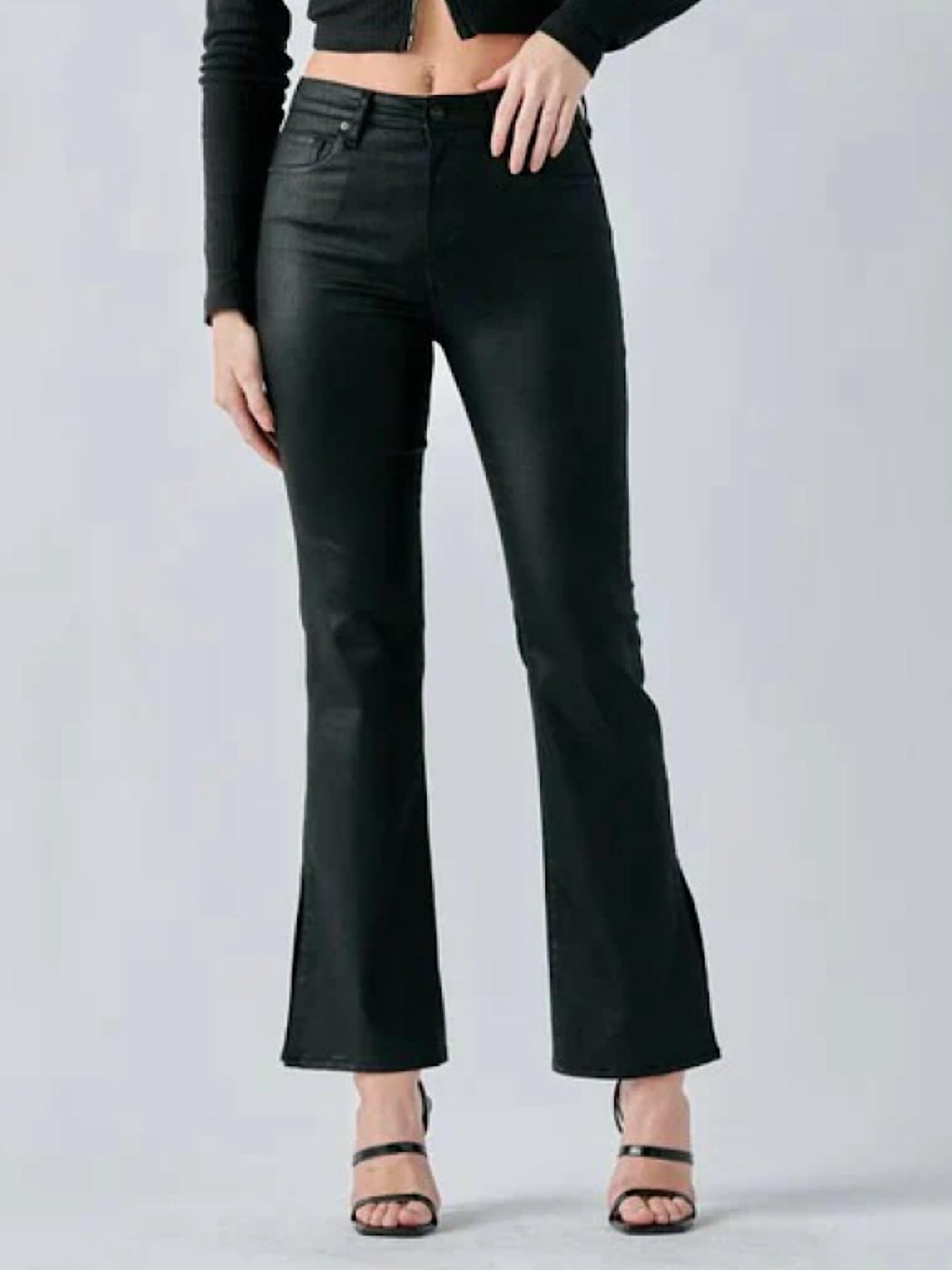 Ryan hoher Bund Jeans mit Schlitzen in Schwarz