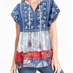 bestickter Tassle Mischdruck oben in blau und weiß