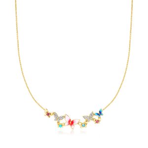 Ross-Simons Mehrfarbig-Gemstone und bunten Emaille Schmetterling Halskette in 18kt Gold über Sterling. 18 Zoll