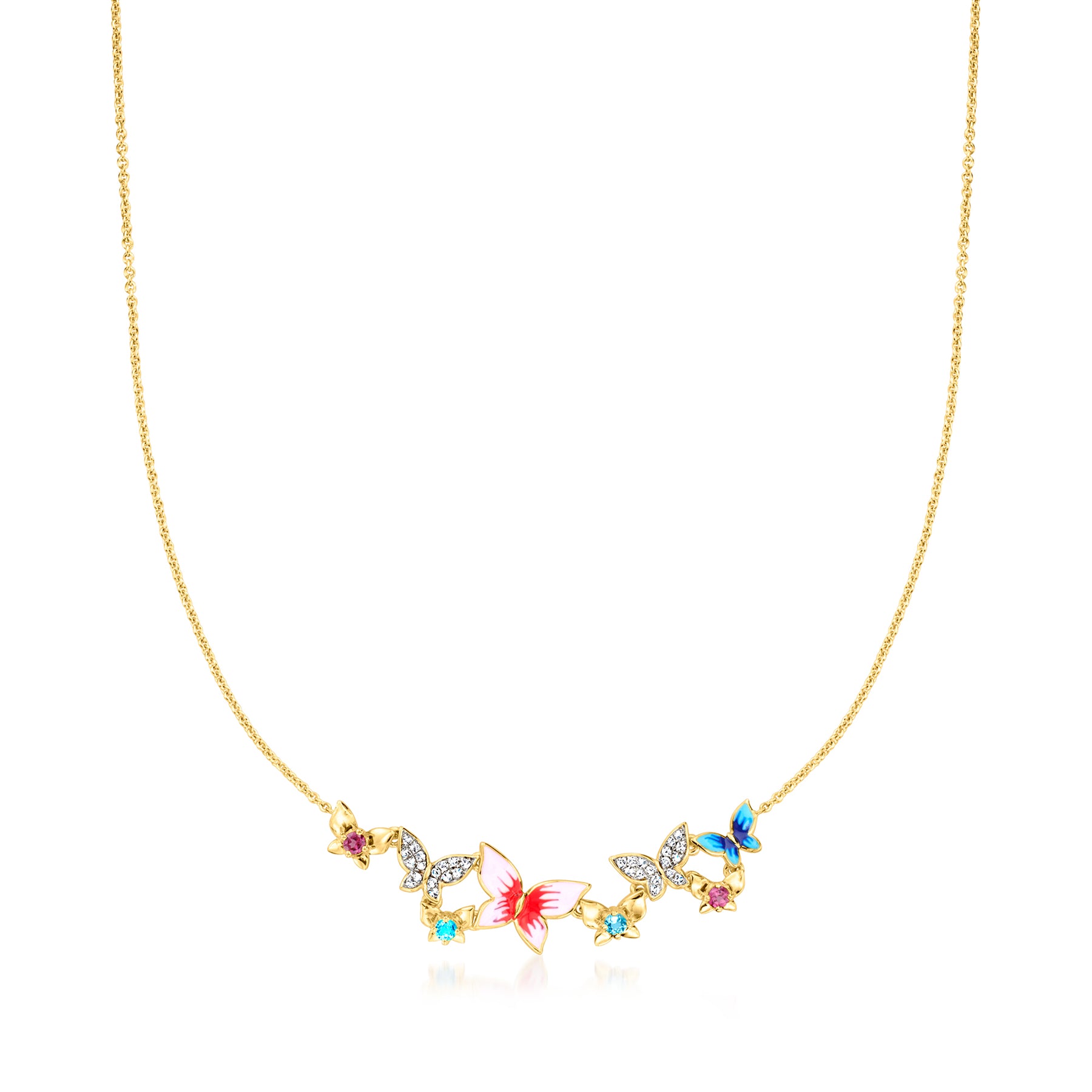 Ross-Simons Mehrfarbig-Gemstone und bunten Emaille Schmetterling Halskette in 18kt Gold über Sterling. 18 Zoll