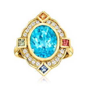 Ross-Simons Schweizer Blautopas und . Ring mit mehreren Edelsteinen aus 18-karätigem Gold über Sterling.