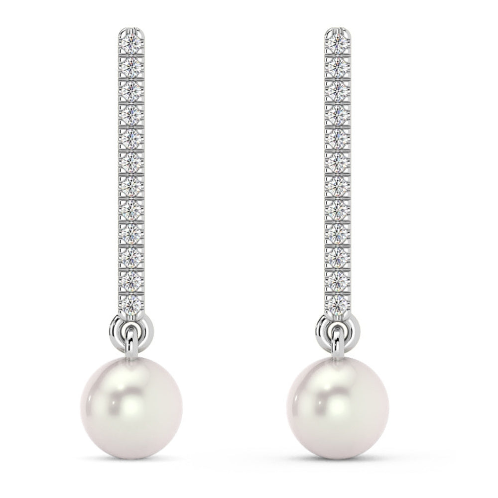 6mm Perle & Diamant baumeln Ohrringe Damen 14k Gold Tennis Ohrringe Lab gewachsen