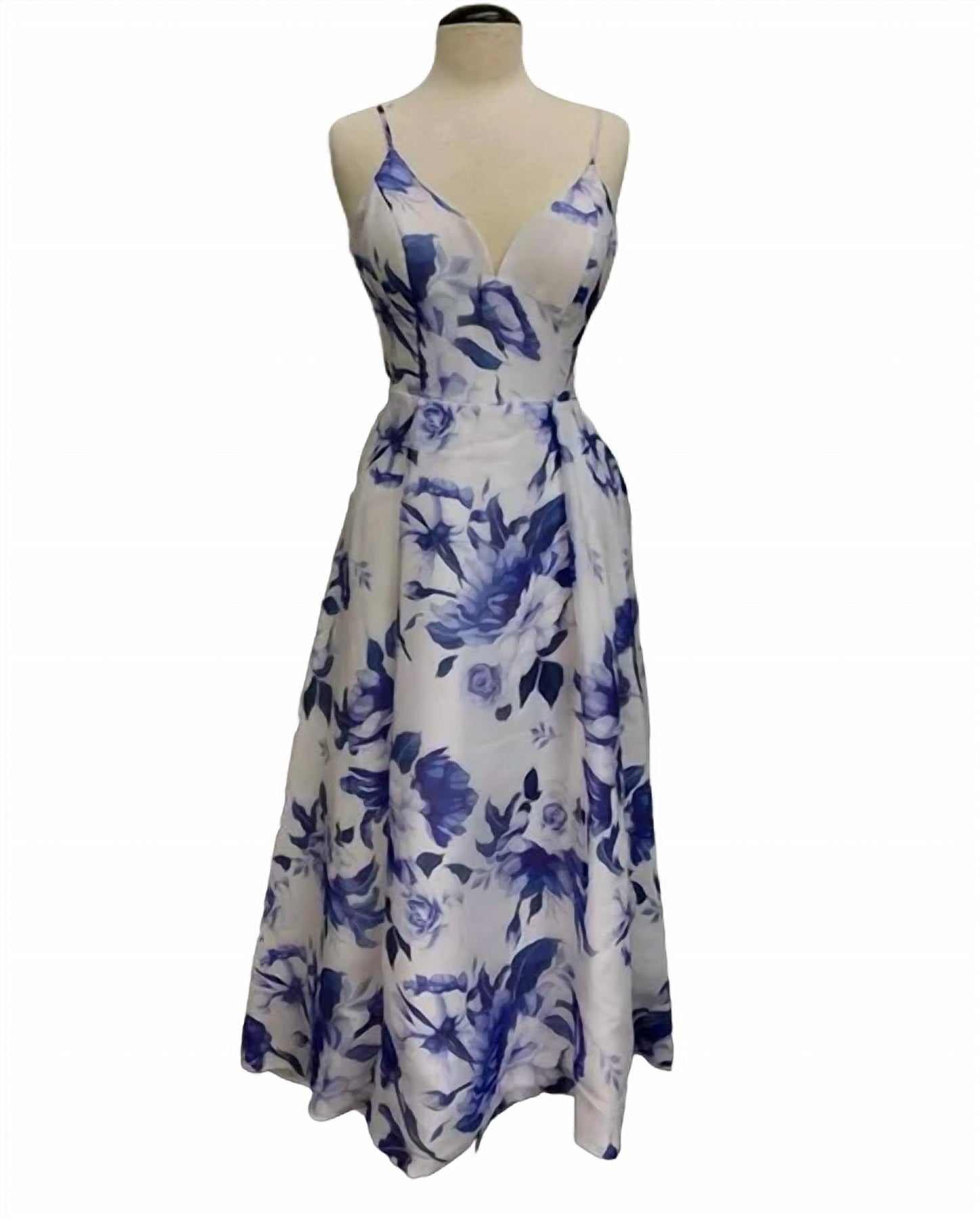 Anne Asymmetrisches Blumenkleid in Weiß/Blau