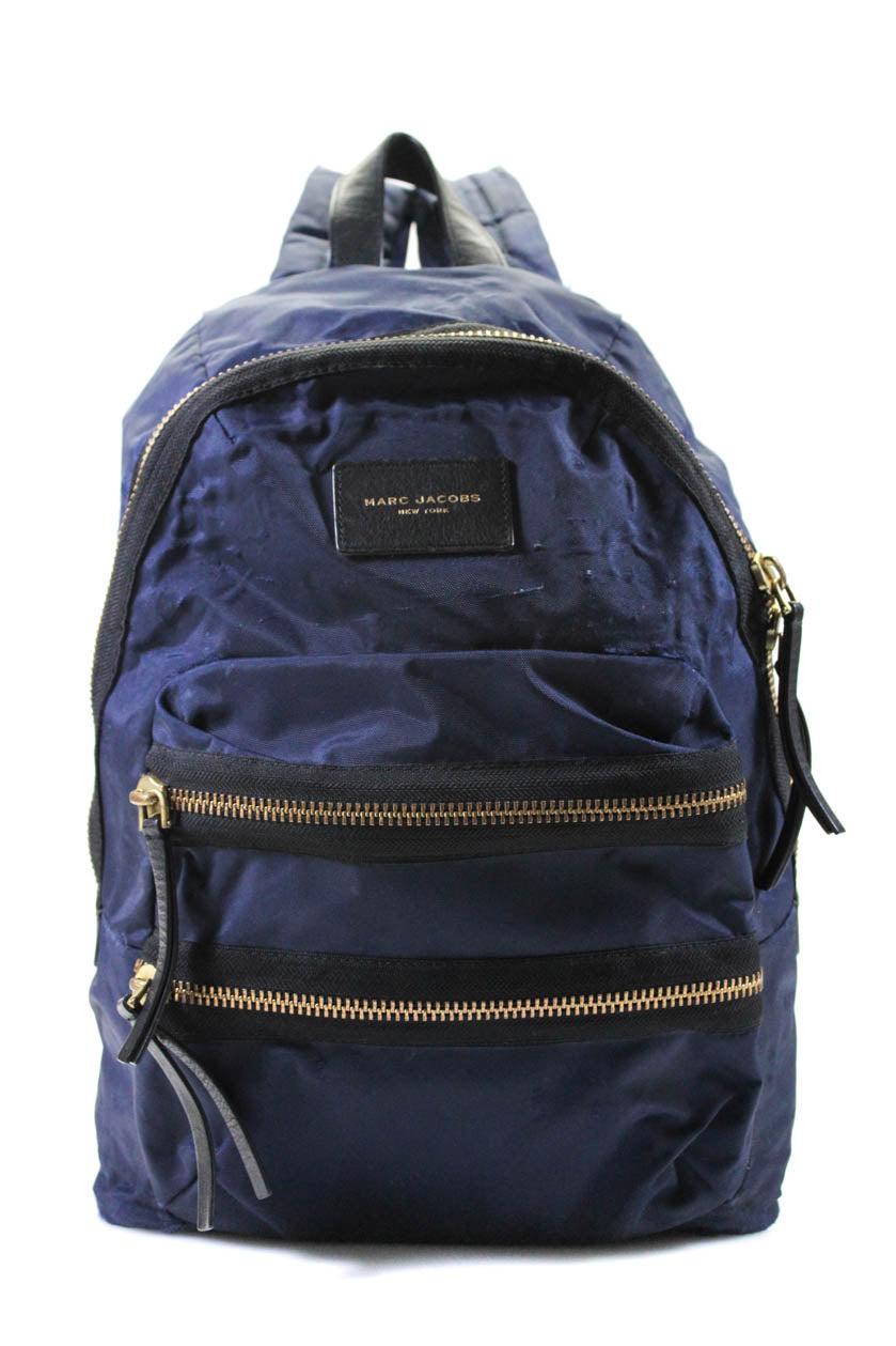 Marc Jacobs Damen Leder Besatz verstellbare Reißverschluss Bookbag Rucksack Dunkelblau