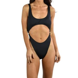 Solid Ring Monokini One Piece Badeanzug in Schwarz