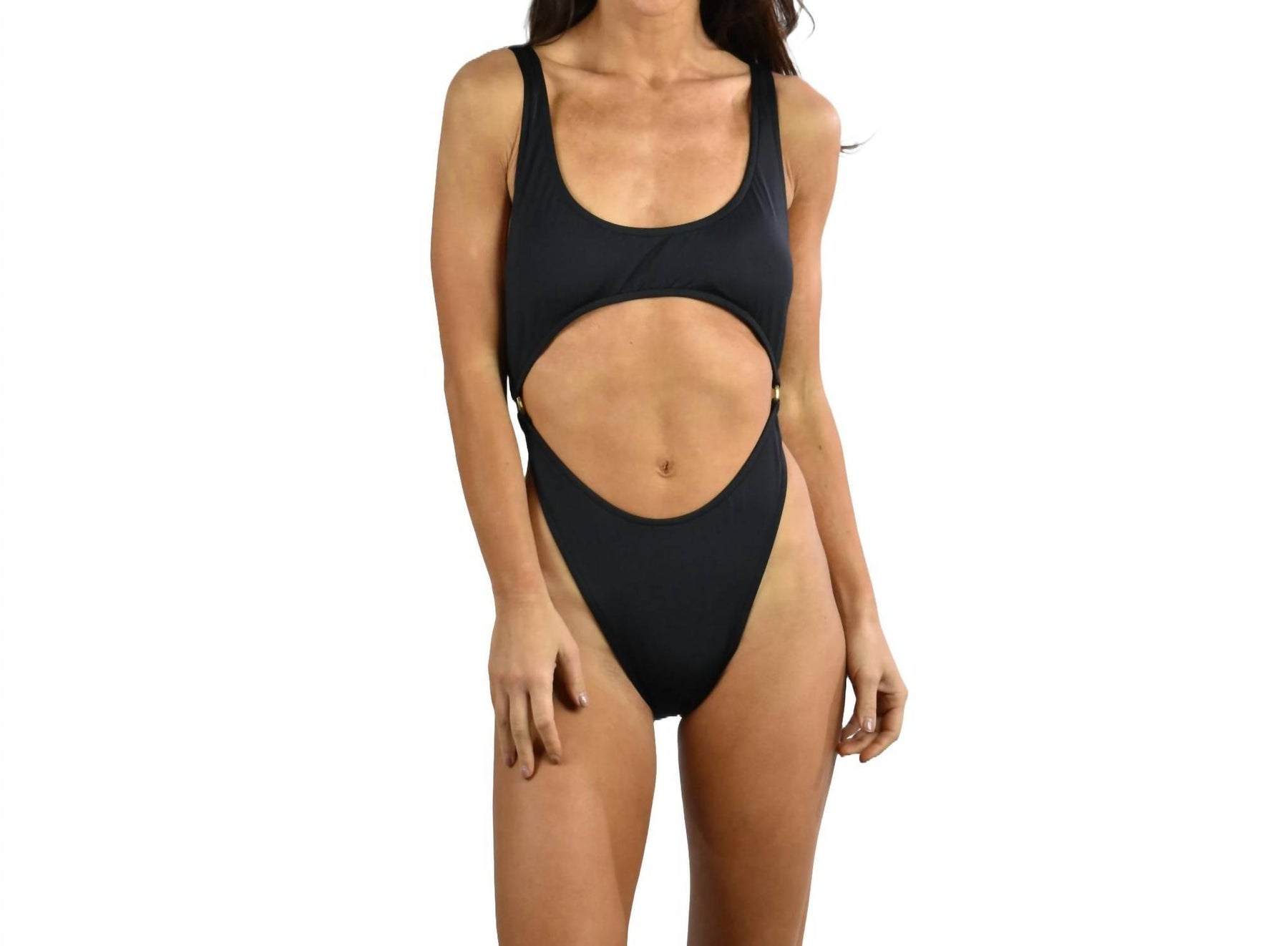 Solid Ring Monokini One Piece Badeanzug in Schwarz
