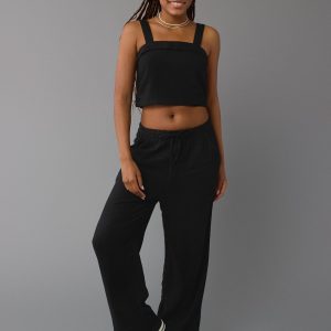 AE Leinen-Blend Pull-On Weithals-Hose